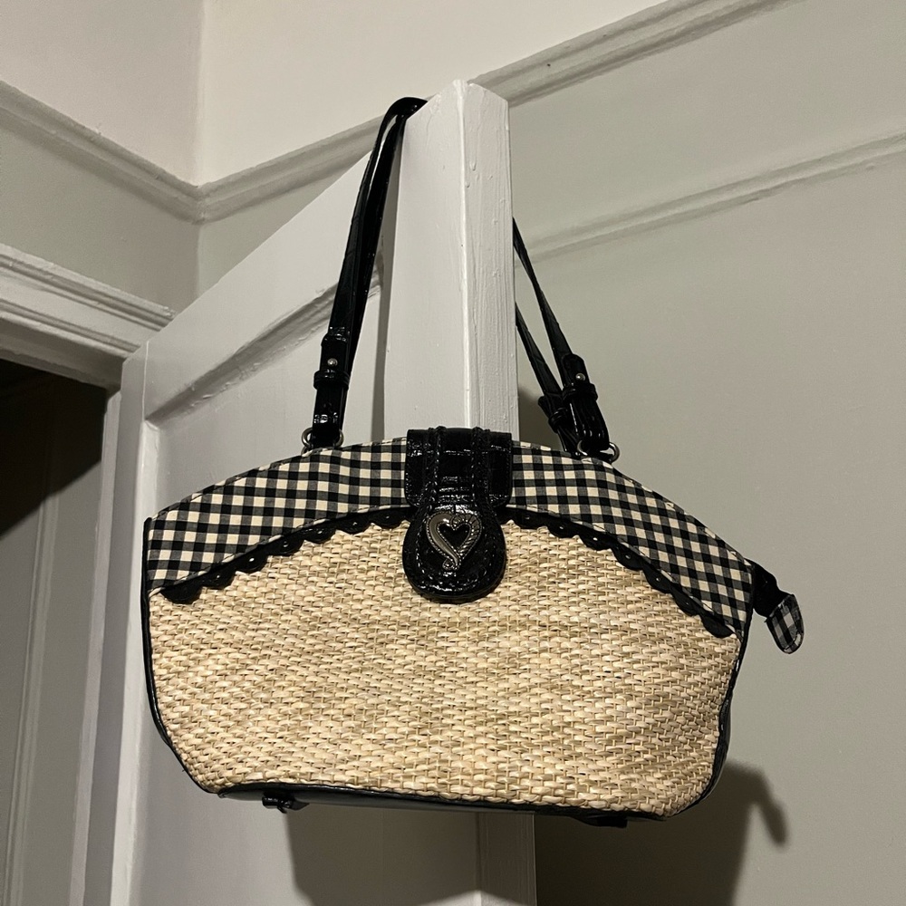 M.C. Vintage Gingham Straw Shoulder Bag